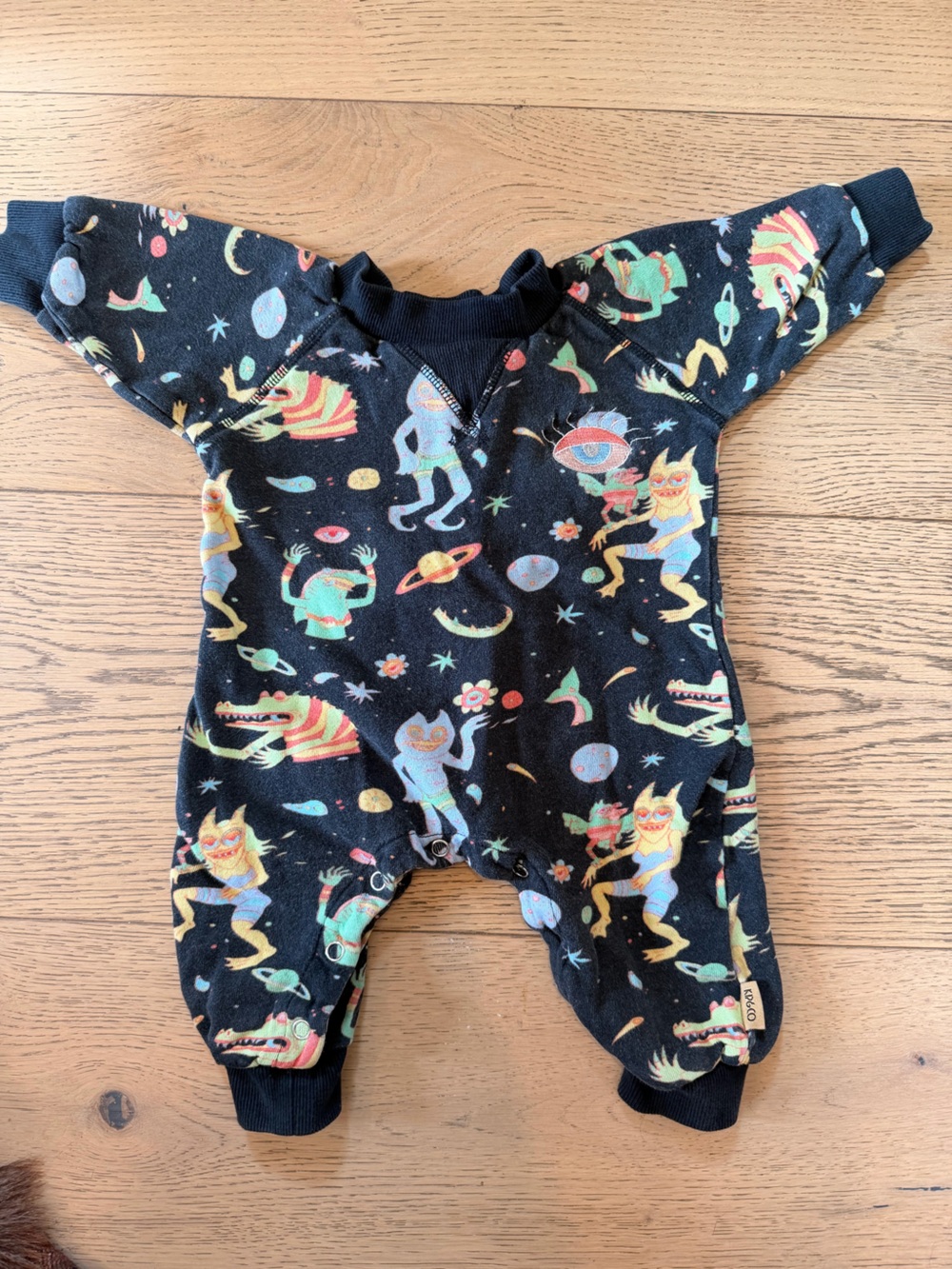 Black Space Monster Print Baby One-Piece Bodysuit